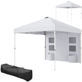 Outsunny 10' x 10' Pop Up Canopy Tent w/ Sidewall, Height Adjustable Instant Sun Shelter w/ Storage Pockets, White