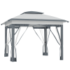 Outsunny 12x12 Pop Up Gazebo Sun Shade Instant Folding with Mesh Sidewall Netting, 3-Level Adjustable Height and Storage Bag, Gray