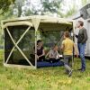 Outsunny 11 x 11ft Pop Up Gazebo Screen Tent with Removable Roof Cover, Roll-up Wind Panels for Camping, Backyard, Beige
