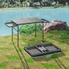 Outsunny Folding Camping Table, 4.5ft Portable Table with 2 Wing Panels, Height Adjustable Metal Picnic Table