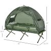 Outsunny Folding Camping Cot for Adults All-in-One Elevated Tent with Sleeping Bag Thick Air Mattress Portable Single Bed