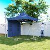 Outsunny 10' x 10' Heavy Duty Pop Up Canopy Tent with Sidewall, UPF50+ Instant Sun Shelter with Storage Pockets, Dark Blue
